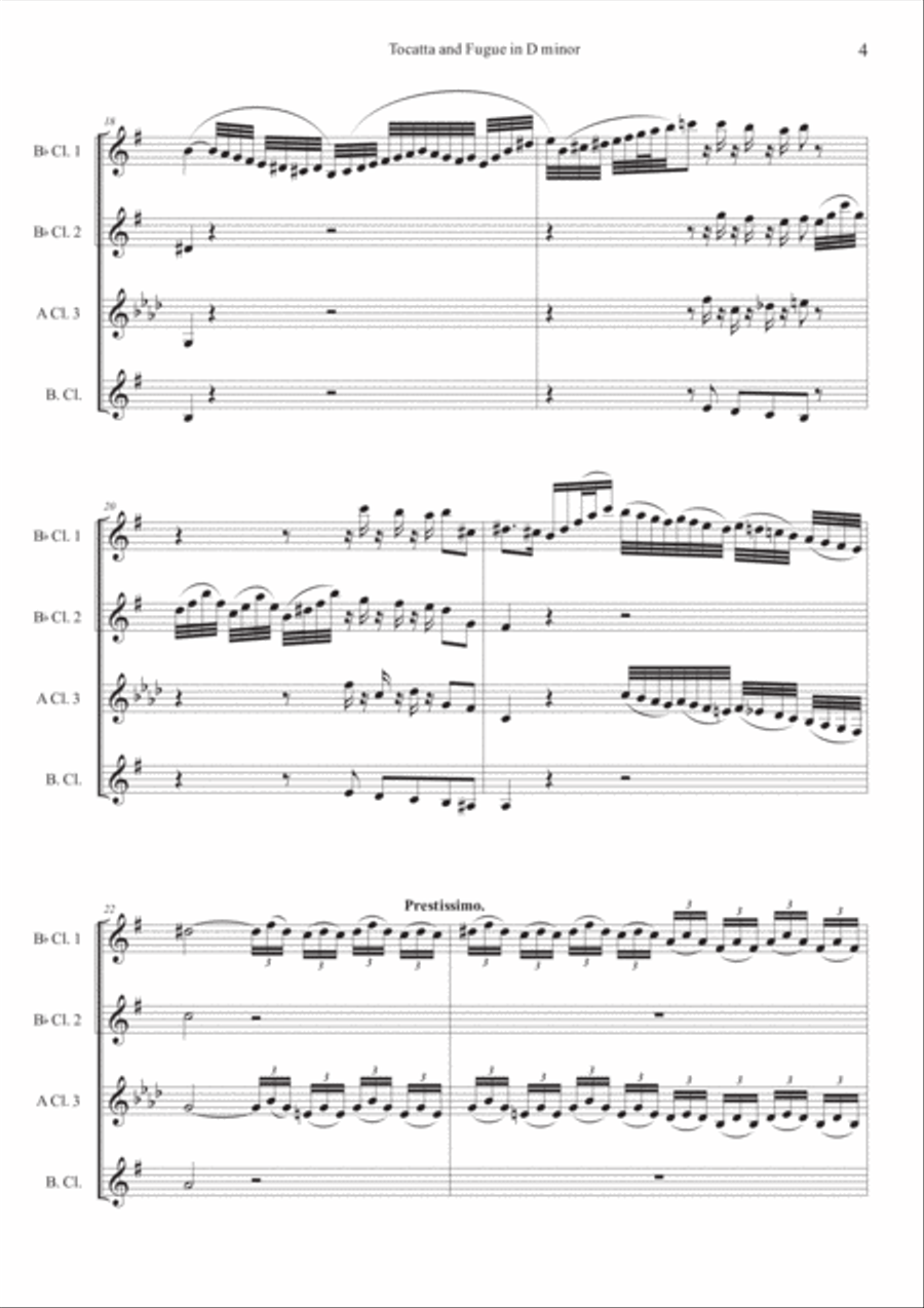 Tocatta and Fugue in D minor for Clarinet Quartet Clarinet Quartet scores gallery preview page 4