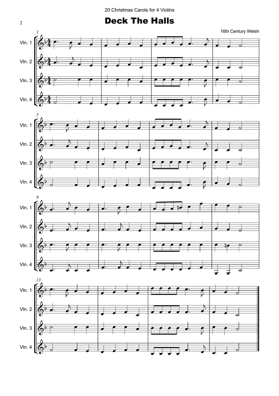 20 Favourite Christmas Carols for Violin Quartet String Quartet scores gallery preview page 3