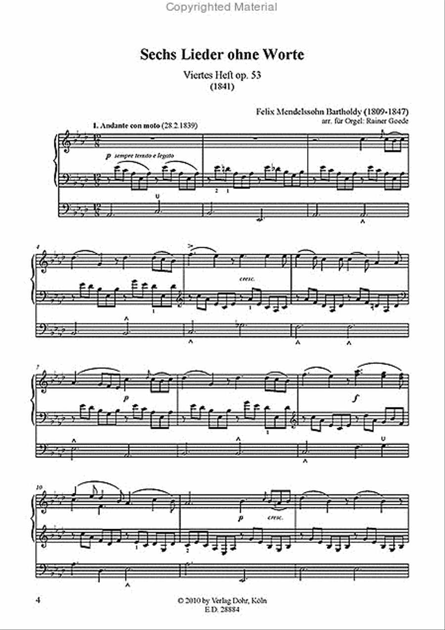 Lieder ohne Worte op. 53 -Viertes Heft- (für Orgel) Organ scores gallery preview page 2