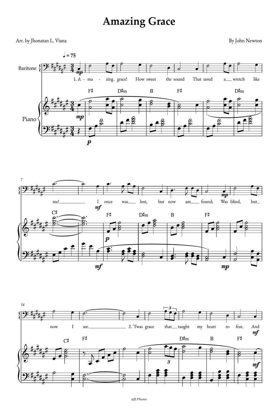 Amazing Grace Piano, Vocal scores gallery preview page 1