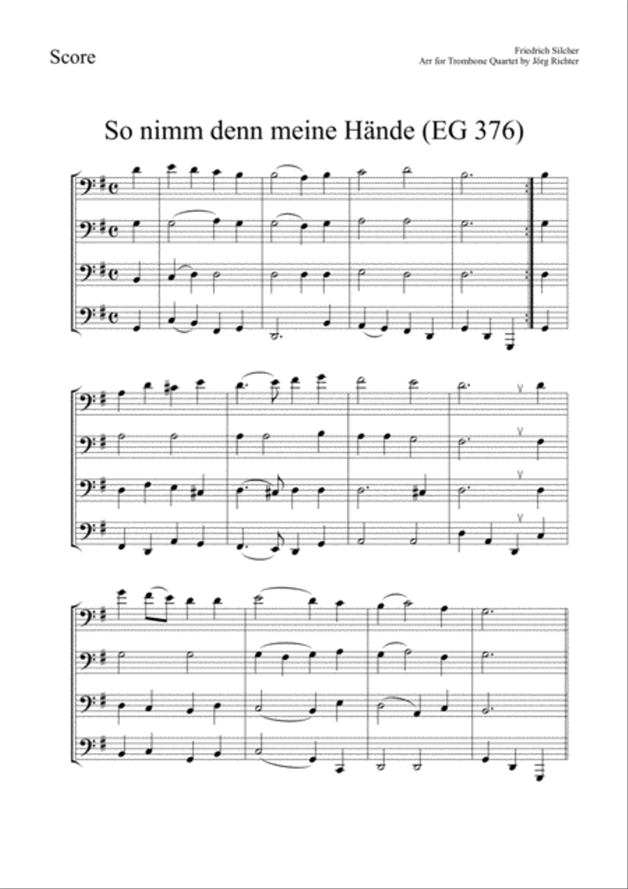 So take my hands (So nimm denn meine Hände) for Trombone Quartet Brass Quartet scores gallery preview page 2
