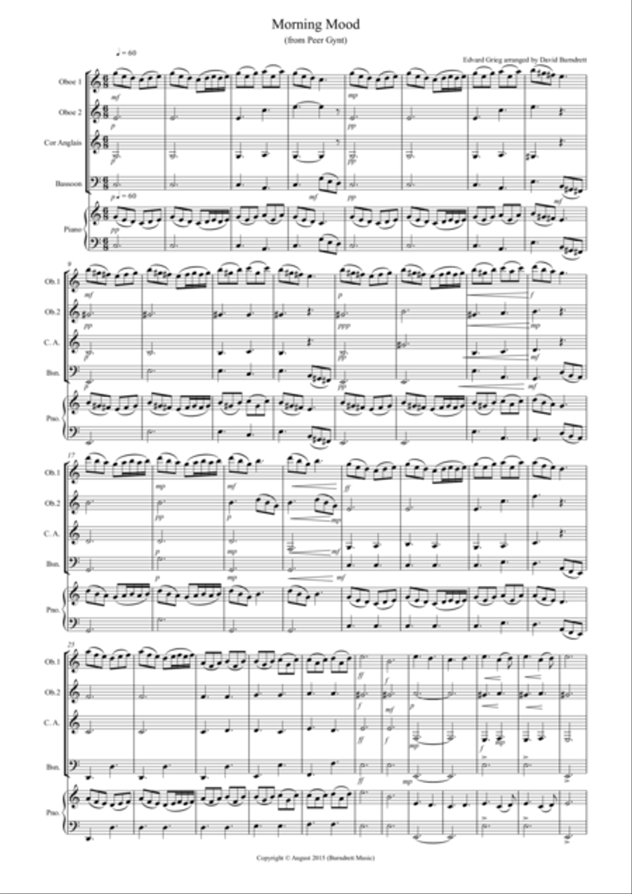Morning Mood (from Peer Gynt) for Double Reed Quartet Woodwind Trio scores gallery preview page 1