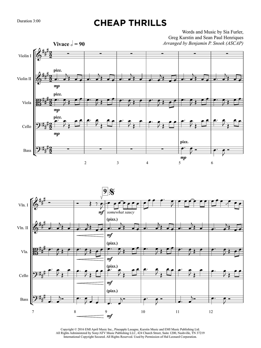 Cheap Thrills String Orchestra scores gallery preview page 1