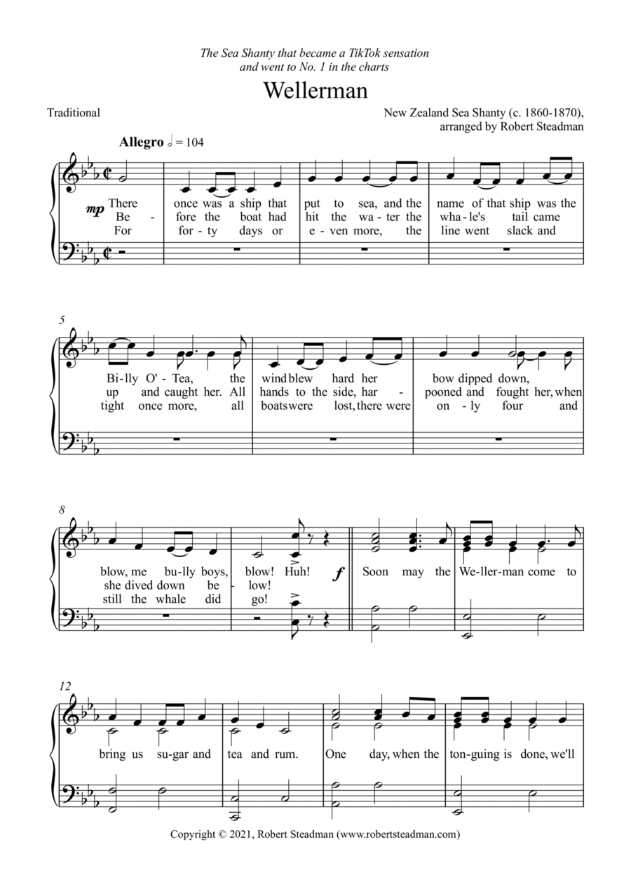 Wellerman (solo piano + lyrics) Piano Solo scores gallery preview page 1