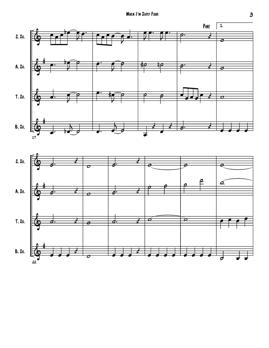 When I'm Sixty-Four Woodwind Quartet scores gallery preview page 3