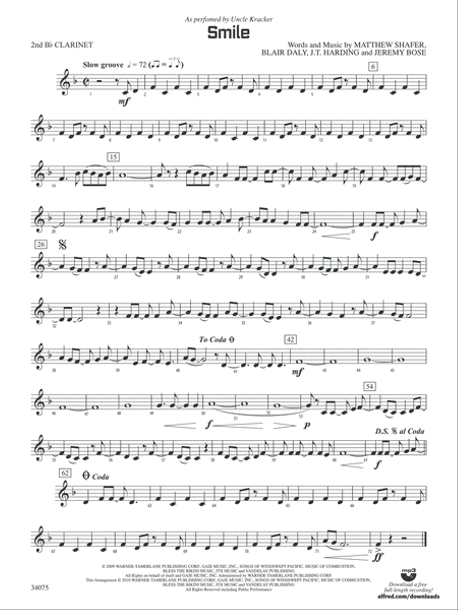 Smile: 2nd B-flat Clarinet Concert Band scores gallery preview page 1