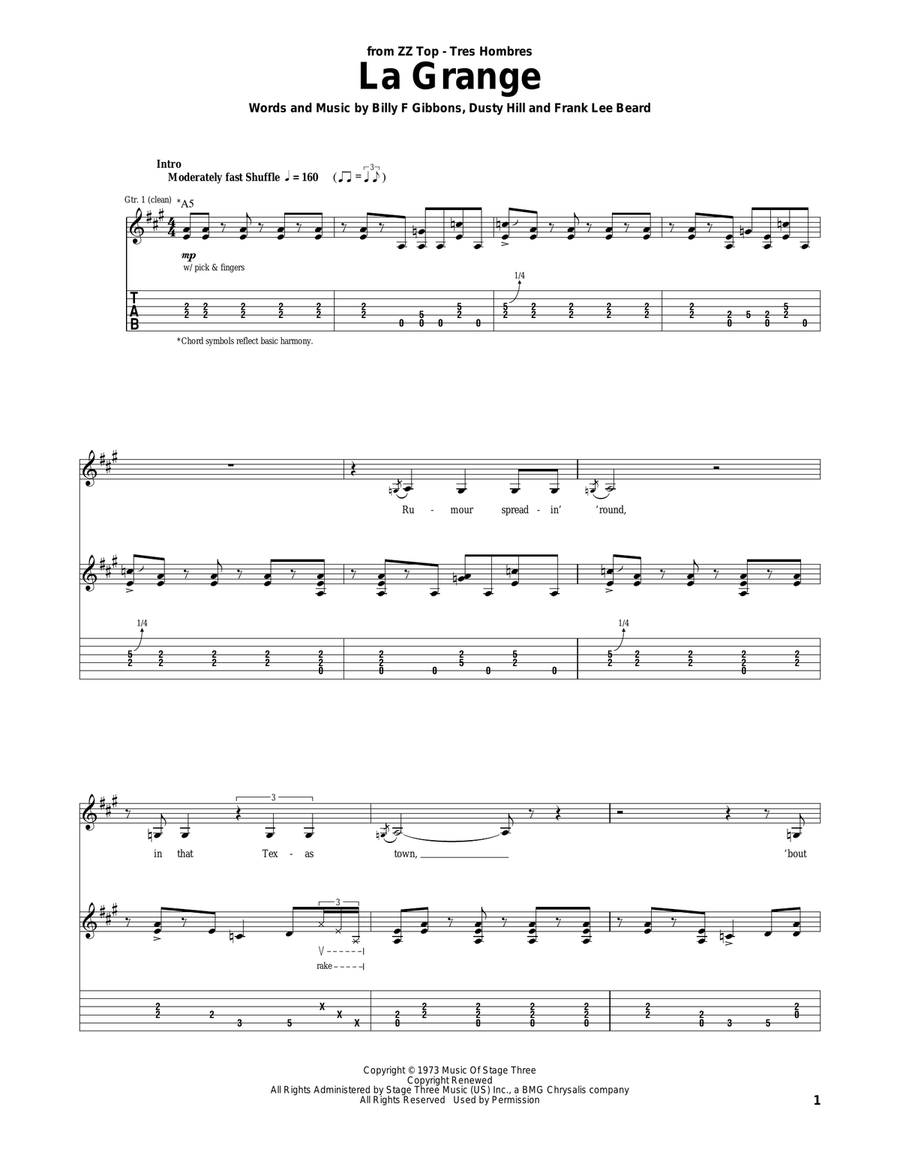 La Grange La Grange Acoustic Guitar scores gallery preview page 1