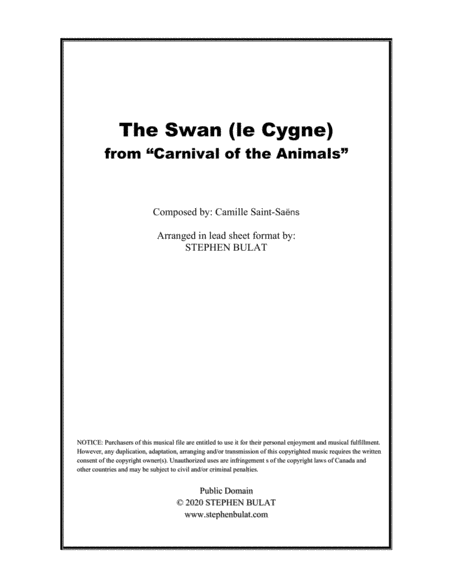 The Swan (Camille Saint-Saëns) - Lead sheet (key of A)