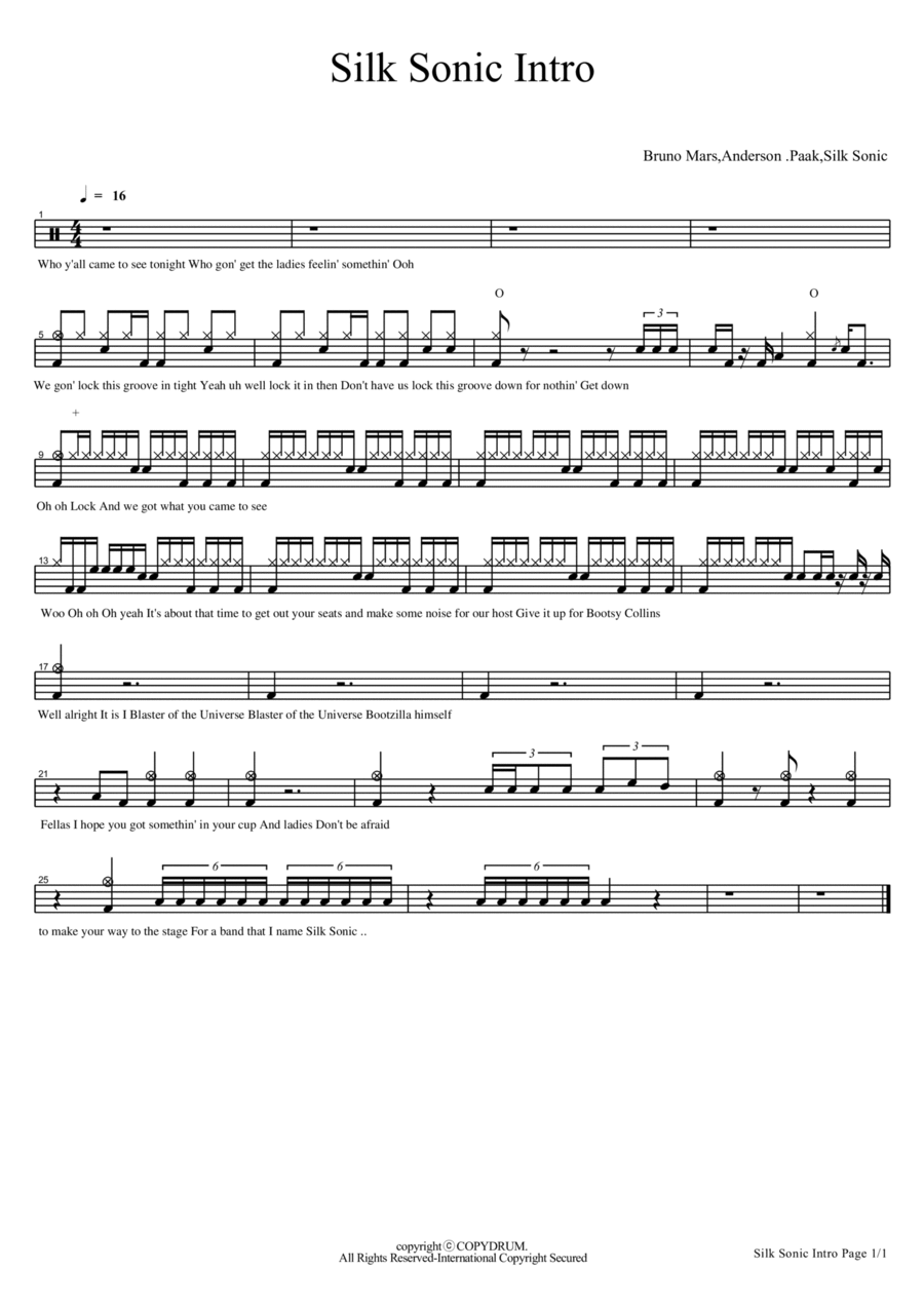 Silk Sonic Intro Drum Set scores gallery preview page 1
