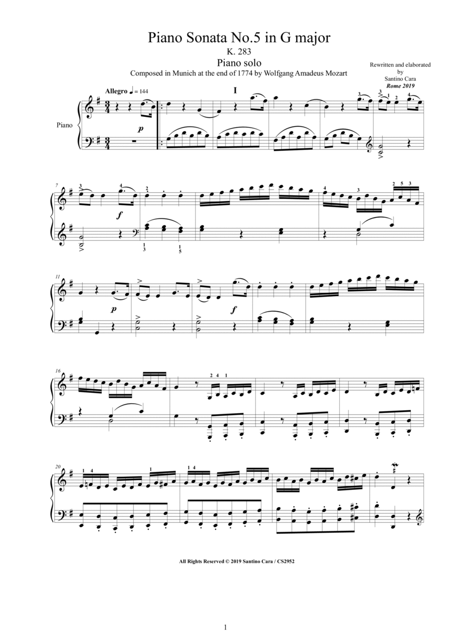 Sonata No. 1, 2nd Movement K. 279 Sheet Music for Piano