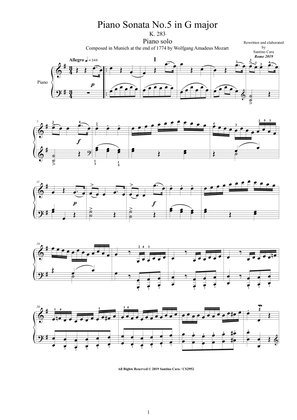 Book cover for Mozart - Piano Sonata No.5 in G major K 283 - Complete score