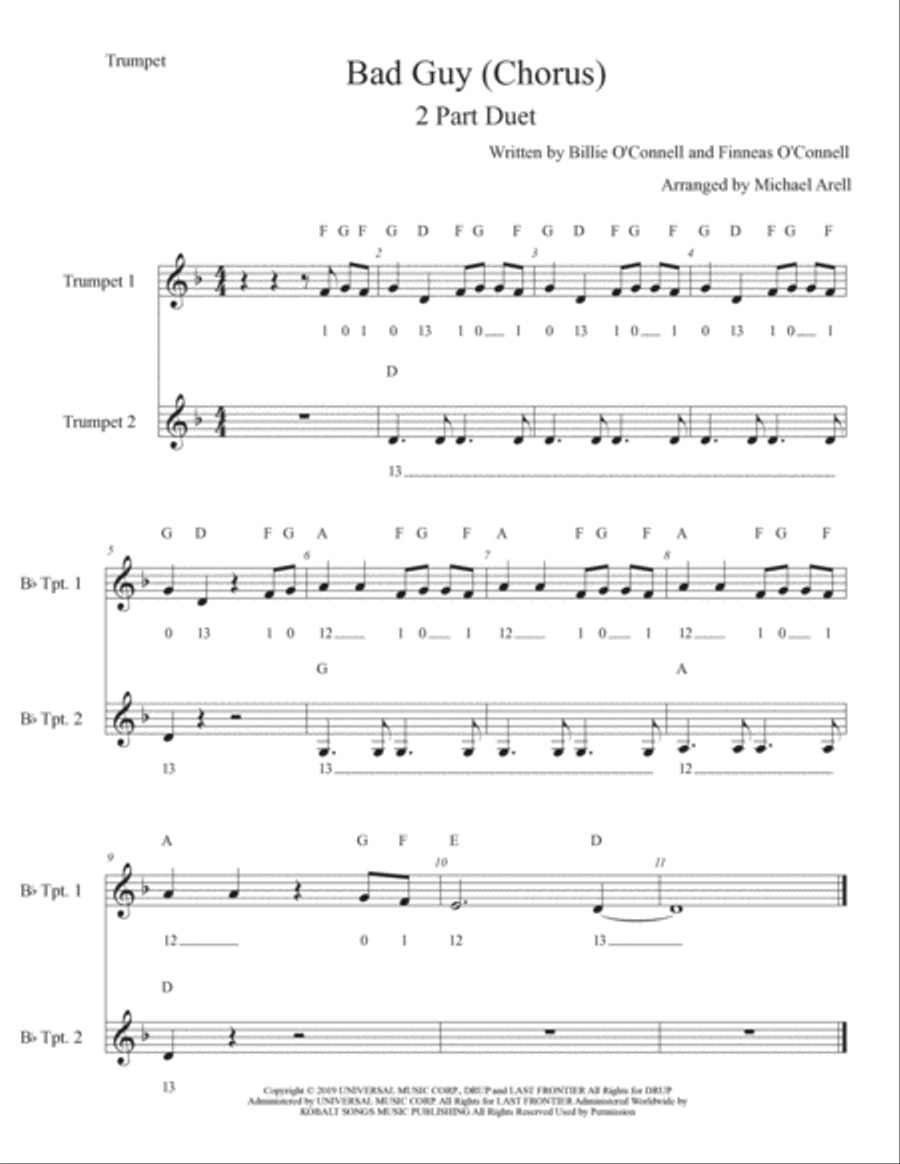 Bad Guy Trumpet Duet scores gallery preview page 2
