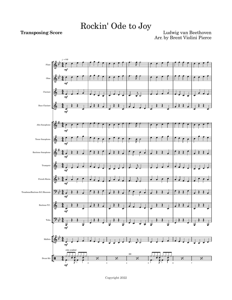 Rockin’ Ode to Joy Concert Band scores gallery preview page 2