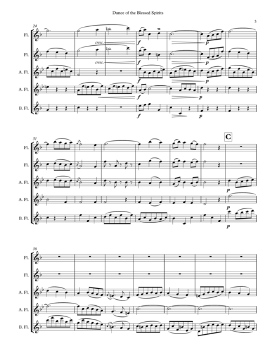 Dance of the Blessed Spirits for Flute Choir Woodwind Quintet scores gallery preview page 3