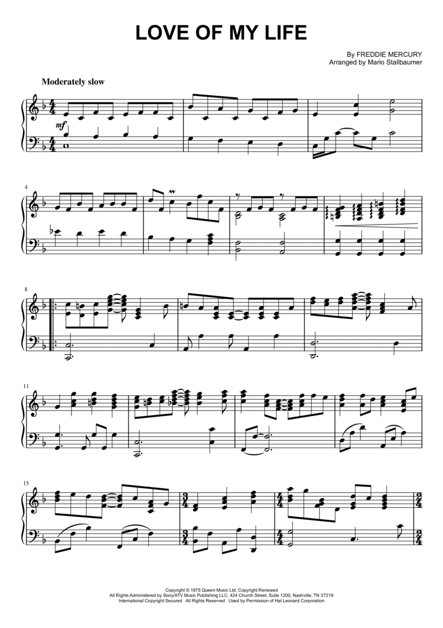 Love Of My Life Piano Solo scores gallery preview page 1