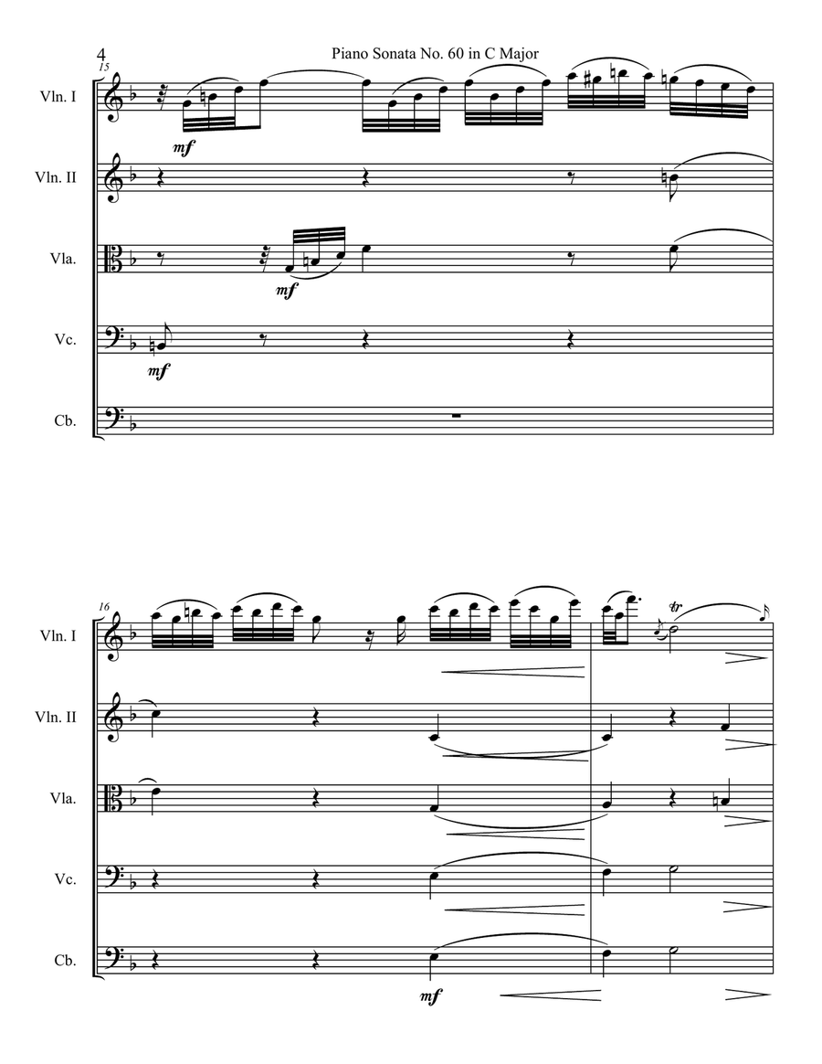 Piano Sonata in C major, Hob.XVI:50, Movement 2 String Orchestra scores gallery preview page 4