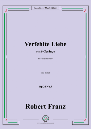Book cover for Franz-Verfehlte Liebe,in d minor,for Voice and Piano