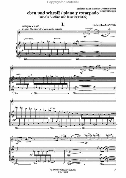 Eben und schroff / plano y escarpado (2007) -Duo für Violine und Klavier-
