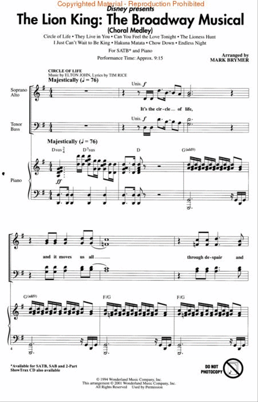 The Lion King: The Broadway Musical (Choral Medley) 4-Part scores gallery preview page 2