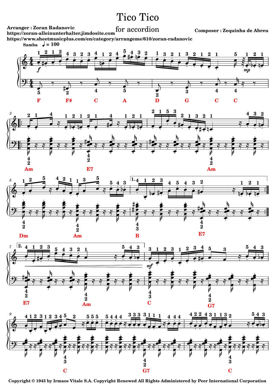 Tico Tico (Tico Tico No Fuba) Accordion scores gallery preview page 1