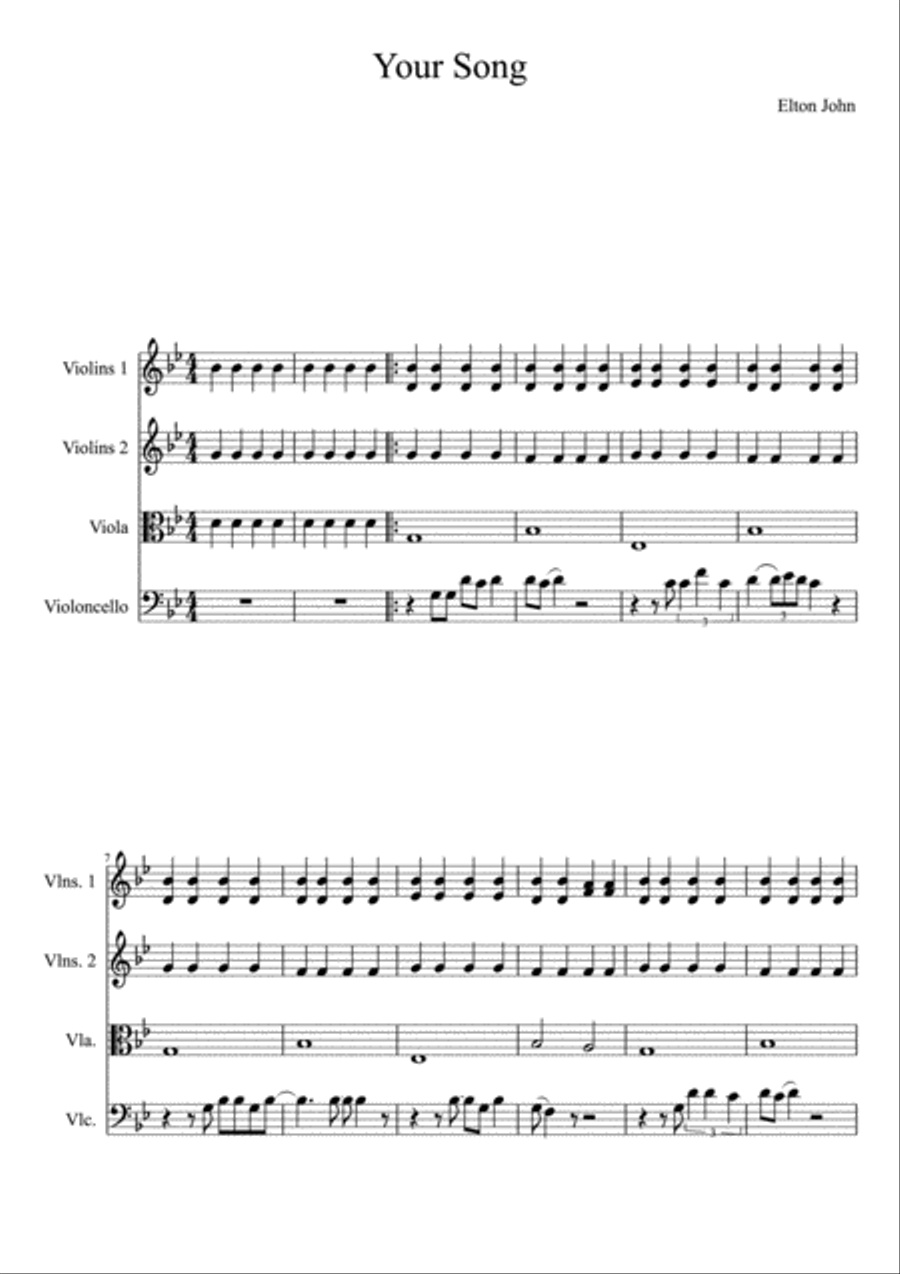 Your Song String Quartet scores gallery preview page 1