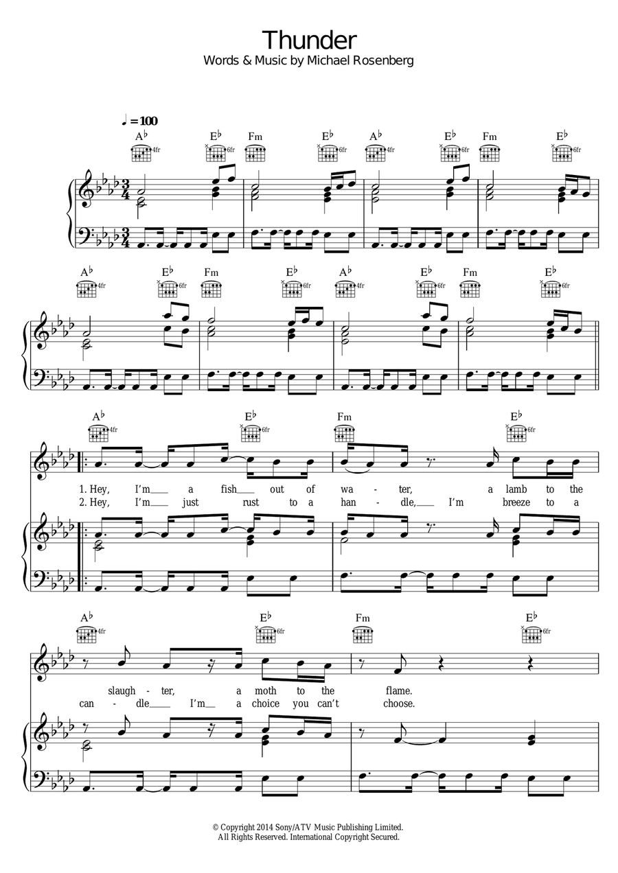 Thunder Piano, Vocal scores gallery preview page 1