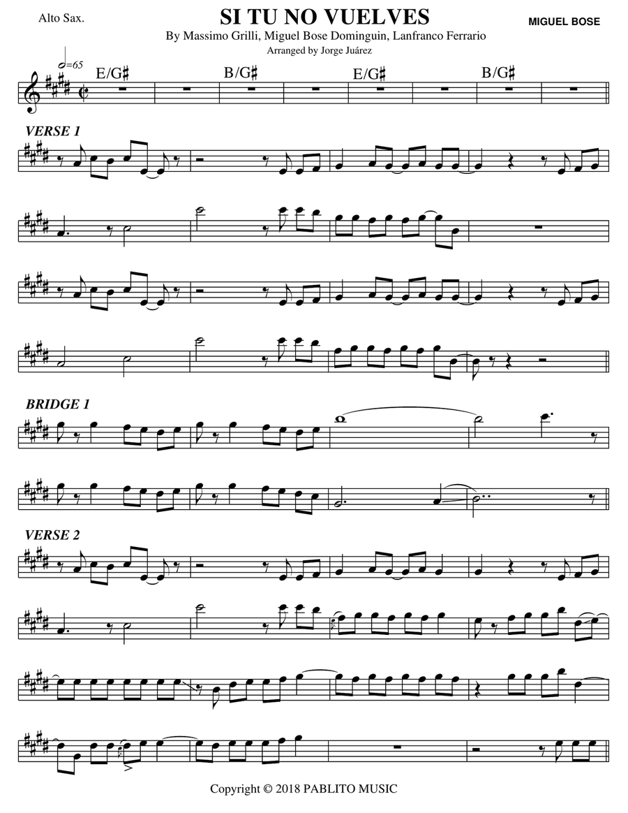 Si Tu No Vuelves Si Tu No Vuelves Alto Saxophone scores gallery preview page 1