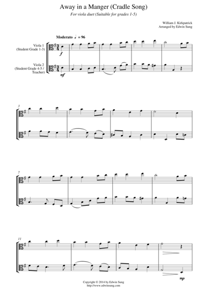 Away in a Manger (Cradle Song) (for viola duet, suitable for grades 1-5) image number null