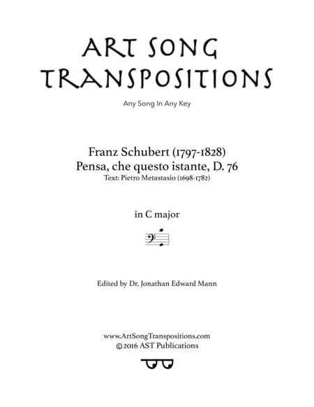 SCHUBERT: Pensa, che questo istante, D. 76 (transposed to C major, bass clef)
