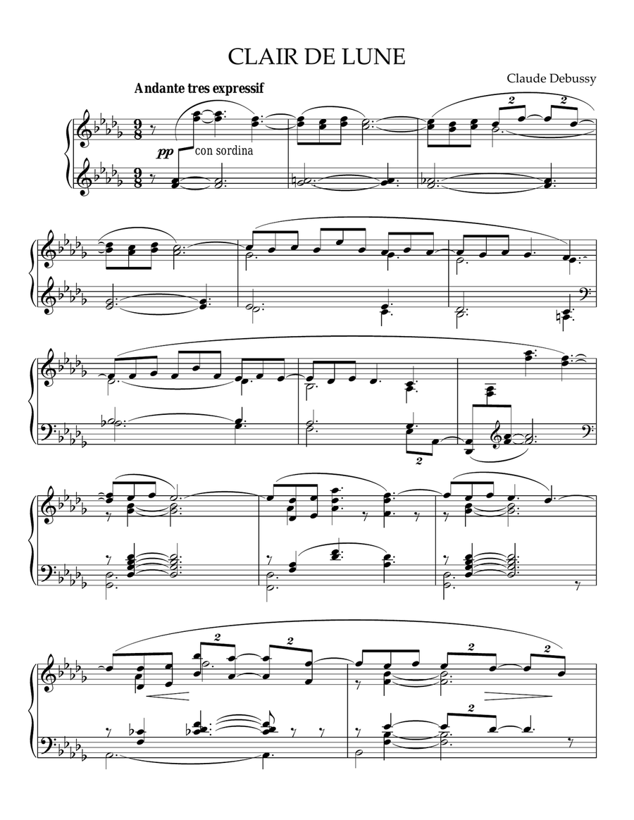 Clair de Lune Piano Solo scores gallery preview page 1