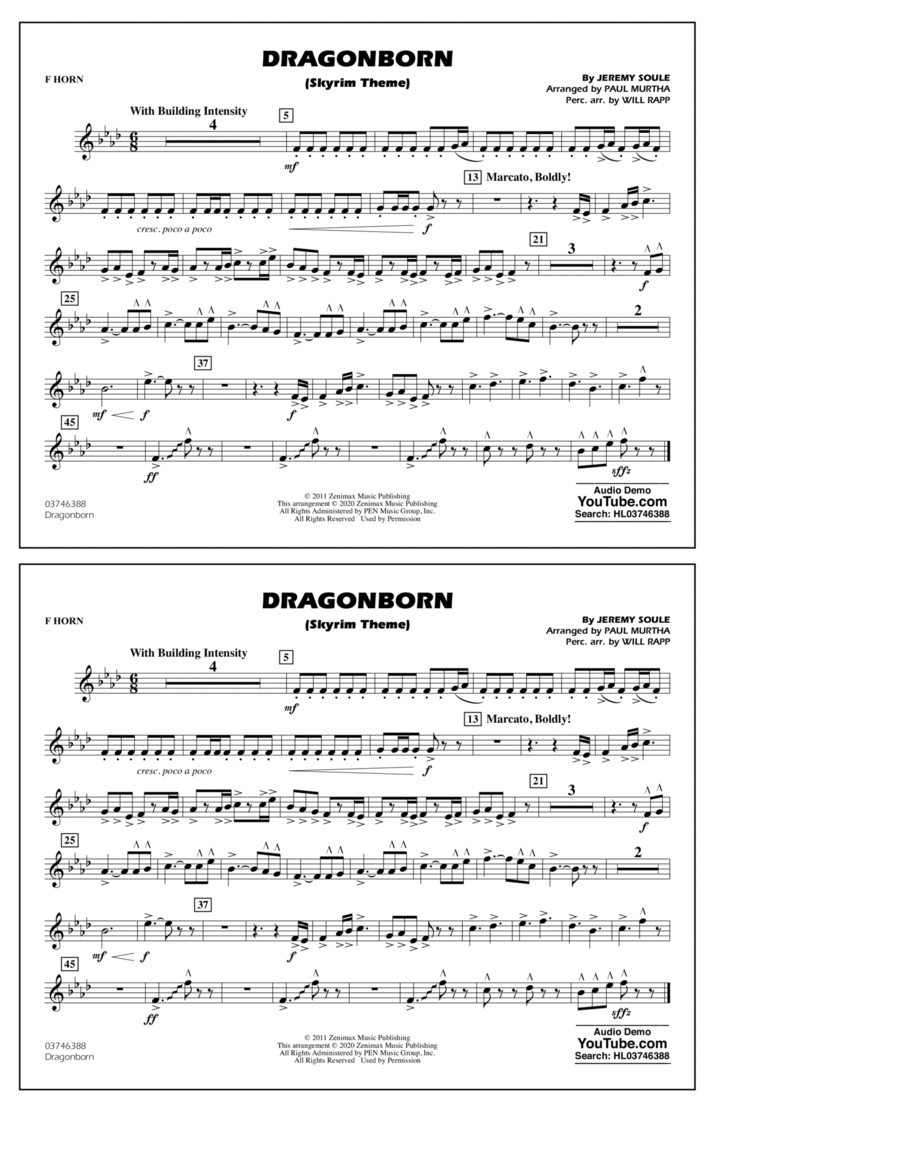 Dragonborn (Skyrim Theme) (arr. Will Rapp & Paul Murtha) - F Horn Marching Band scores gallery preview page 1