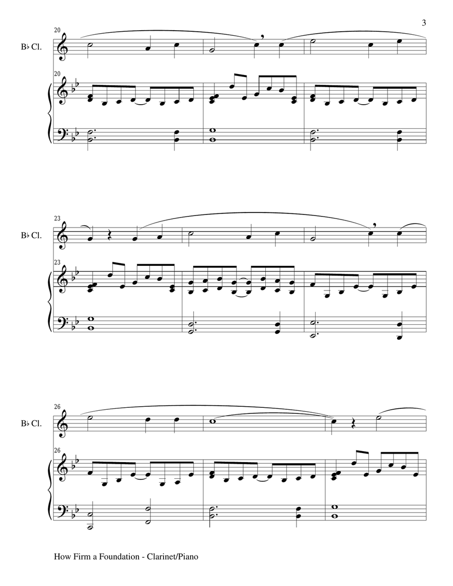 HOW FIRM A FOUNDATION (Bb Clarinet/Piano and Clar Part) B-Flat Clarinet scores gallery preview page 3