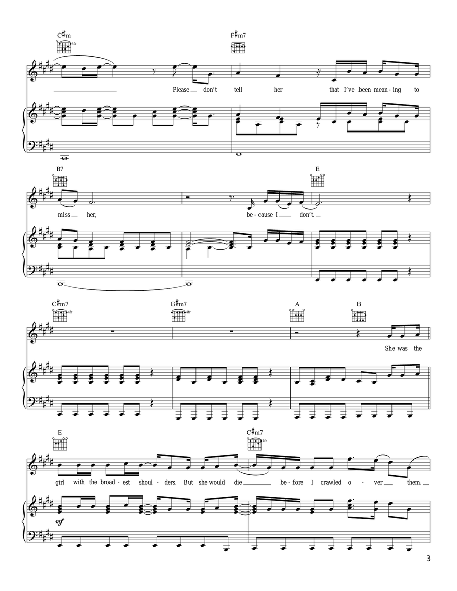 Please Don't Tell Her Piano, Vocal, Guitar scores gallery preview page 3