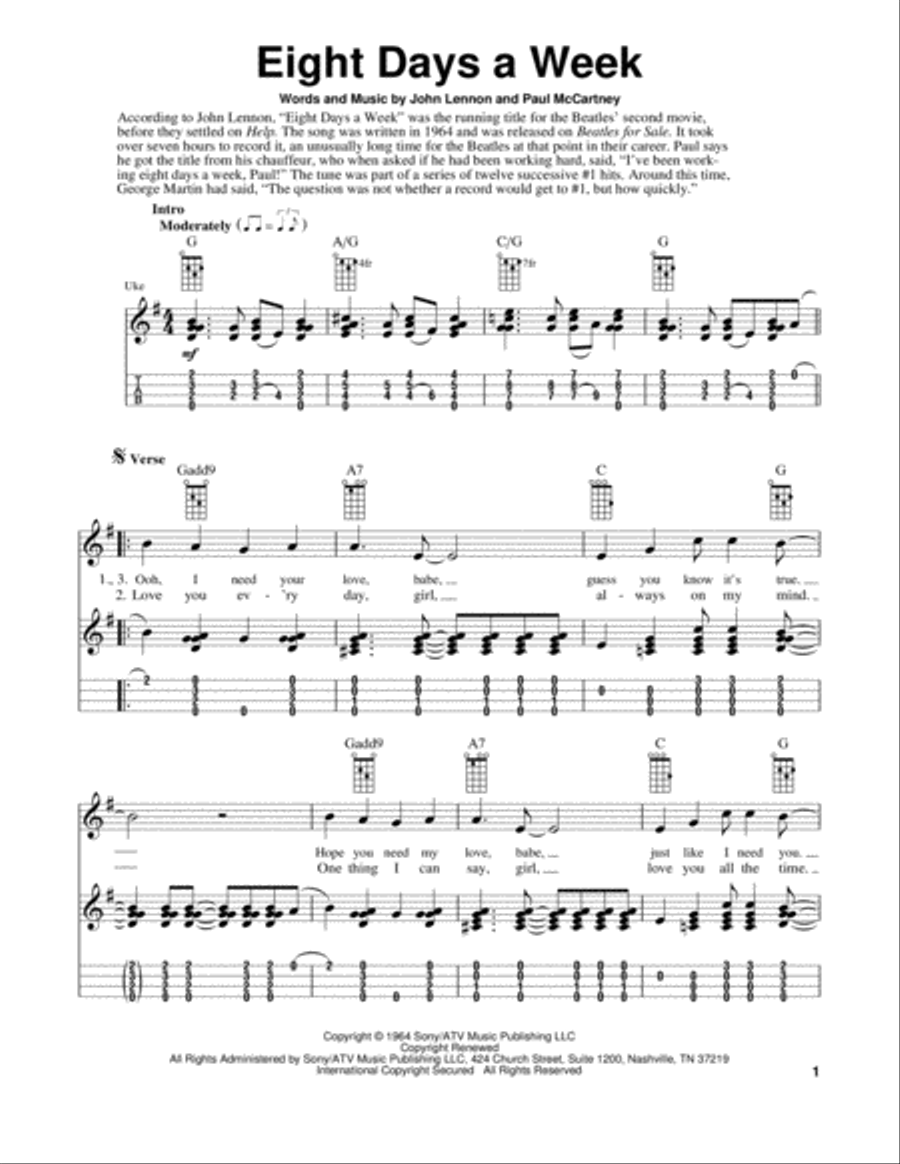 Eight Days A Week Ukulele scores gallery preview page 1