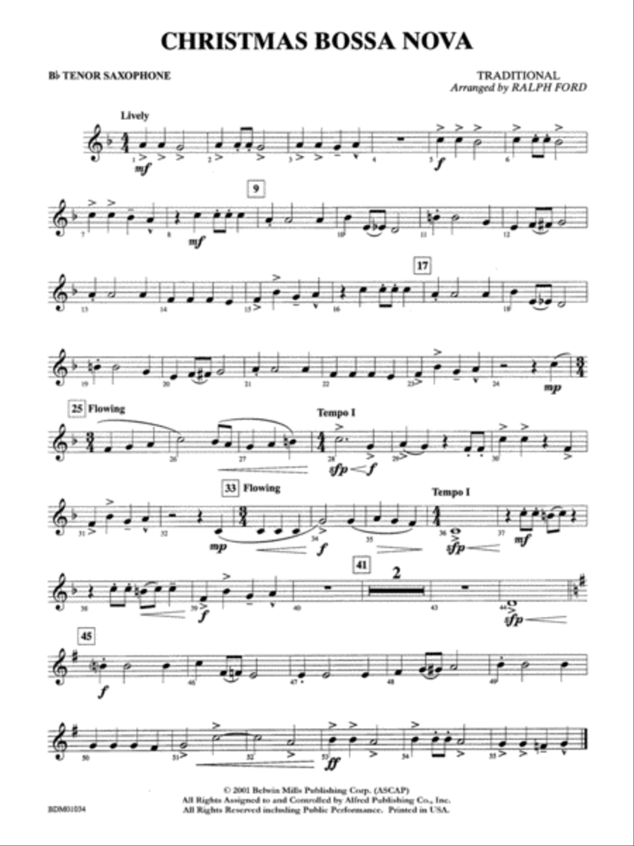 Christmas Bossa Nova: B-flat Tenor Saxophone Concert Band scores gallery preview page 1