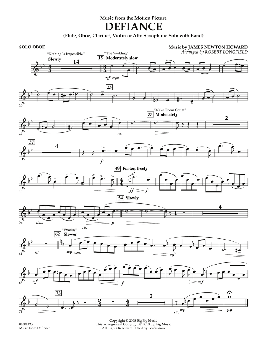 Music from Defiance - Oboe Solo Concert Band scores gallery preview page 1