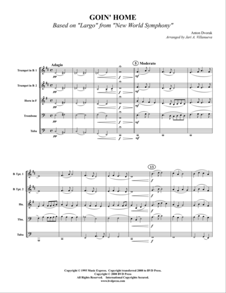 Goin' Home Goin' Home Brass Quintet scores gallery preview page 1