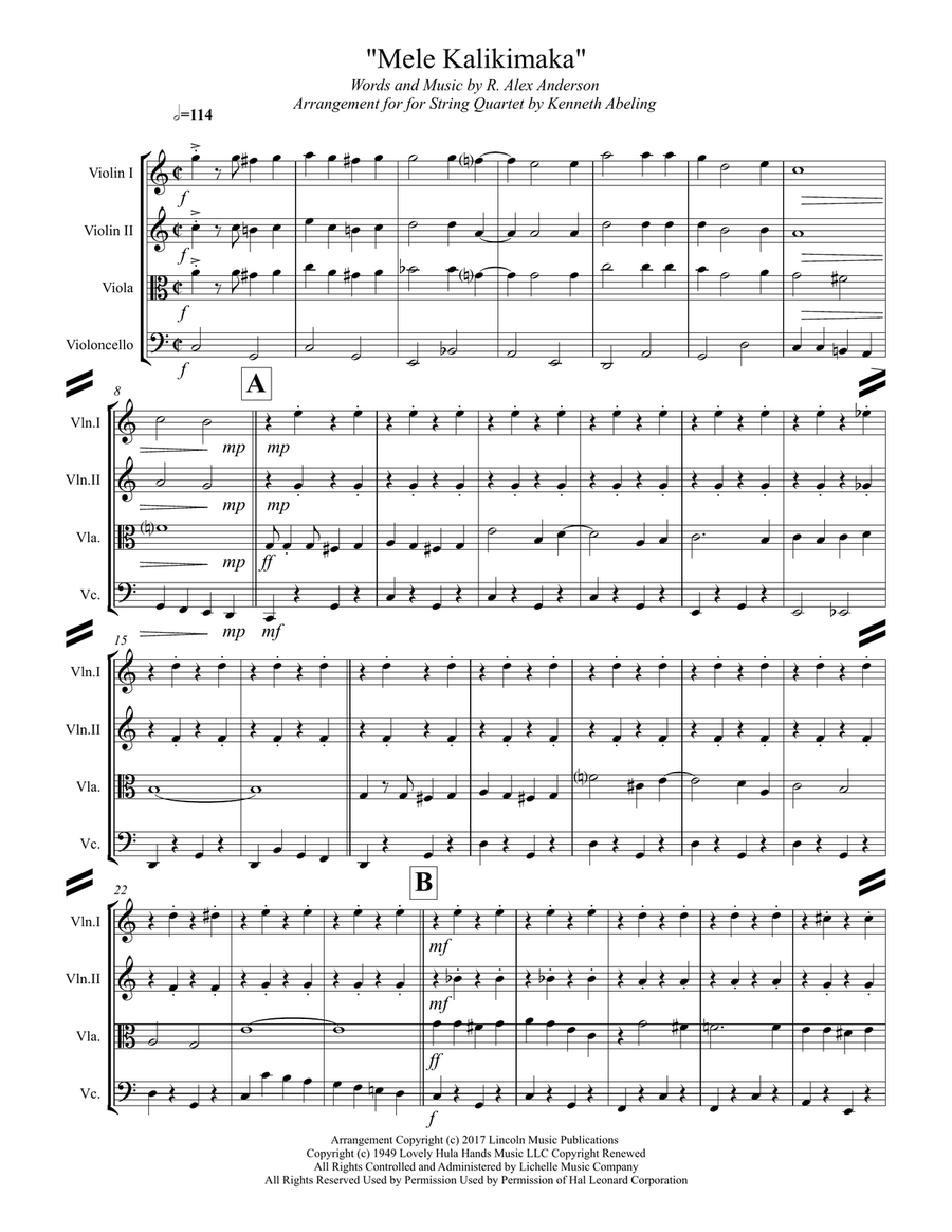 Mele Kalikimaka String Quartet scores gallery preview page 2
