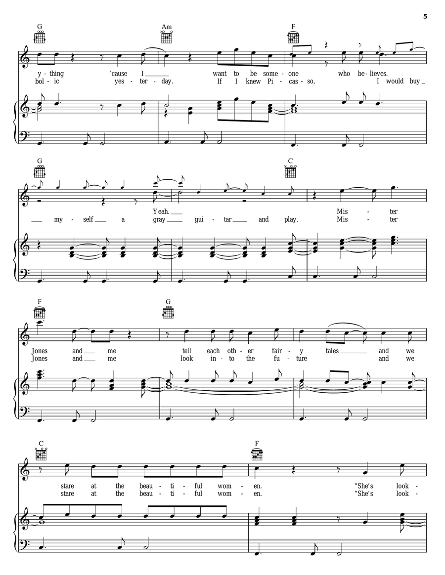 Mr. Jones Piano, Vocal, Guitar scores gallery preview page 5