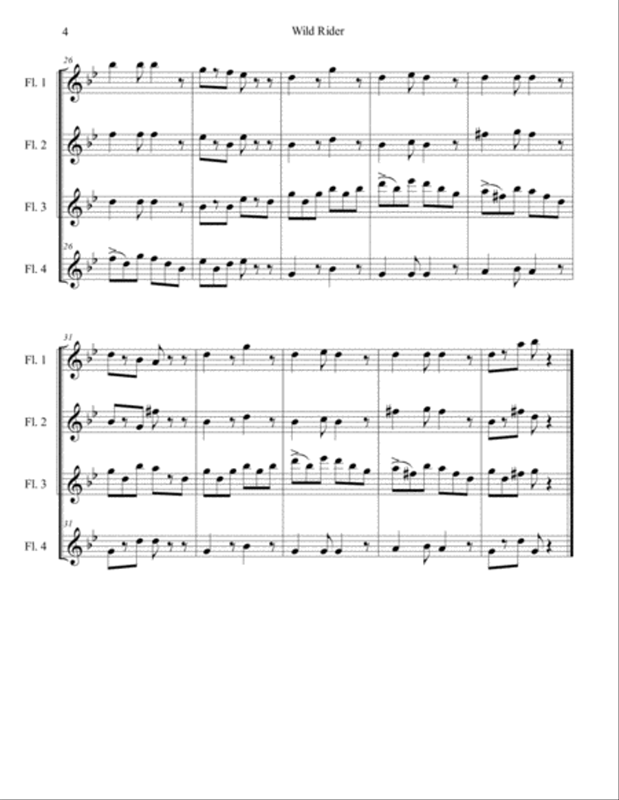 Wild Rider from Album for the Young for Flute Quartet Flute Quartet scores gallery preview page 4