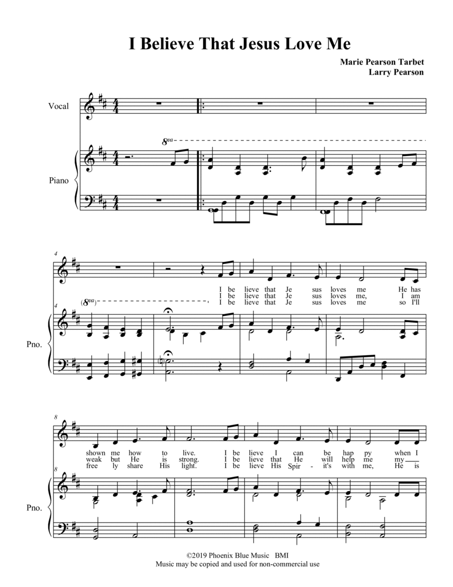 I Believe That Jesus Loves Me Voice scores gallery preview page 1