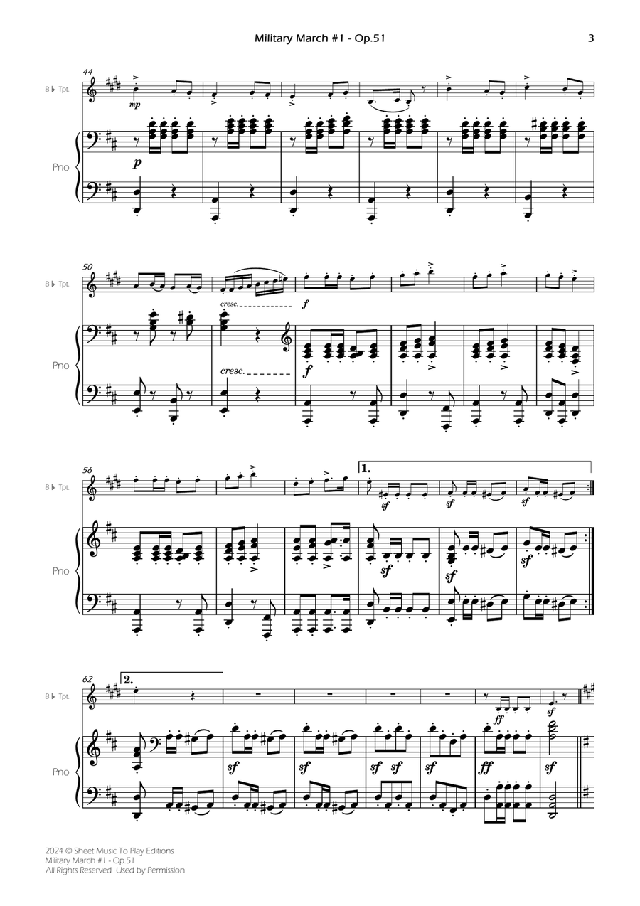 Military March No.1, Op.51 - Bb Trumpet and Piano (Full Score) B-Flat Trumpet scores gallery preview page 3