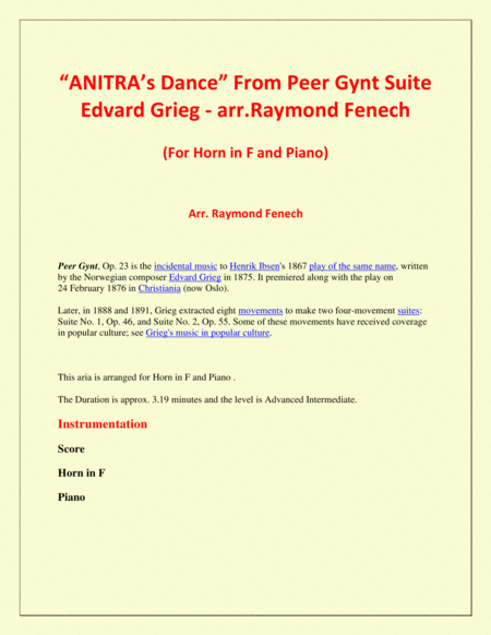 Anitra's Dance - From Peer Gynt - Horn in F and Piano image number null