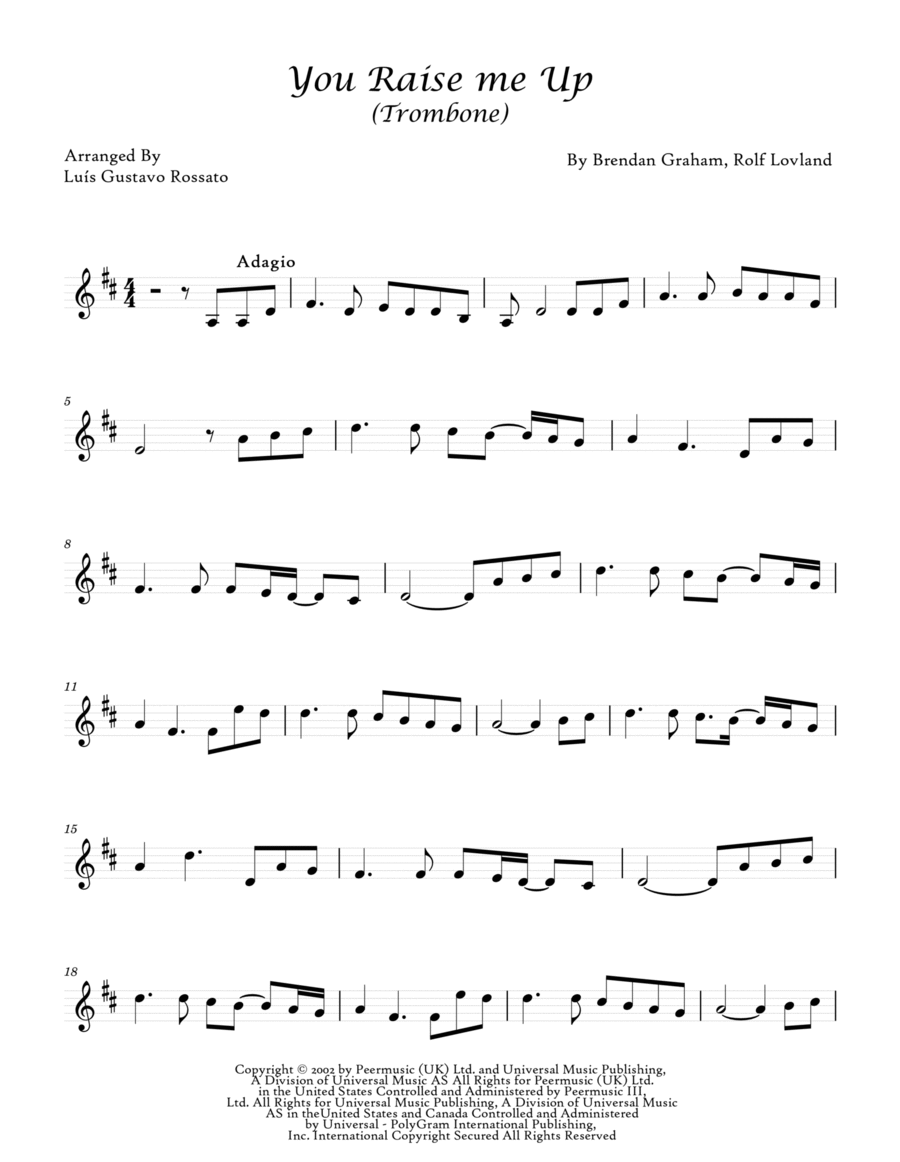 You Raise Me Up Trombone Solo scores gallery preview page 1