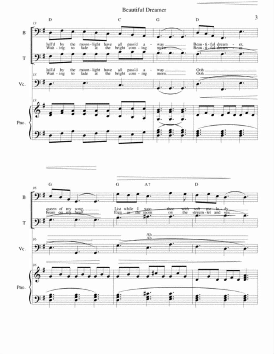 Beautiful Dreamer Key of G for Bass & Tenor Small Ensemble scores gallery preview page 3