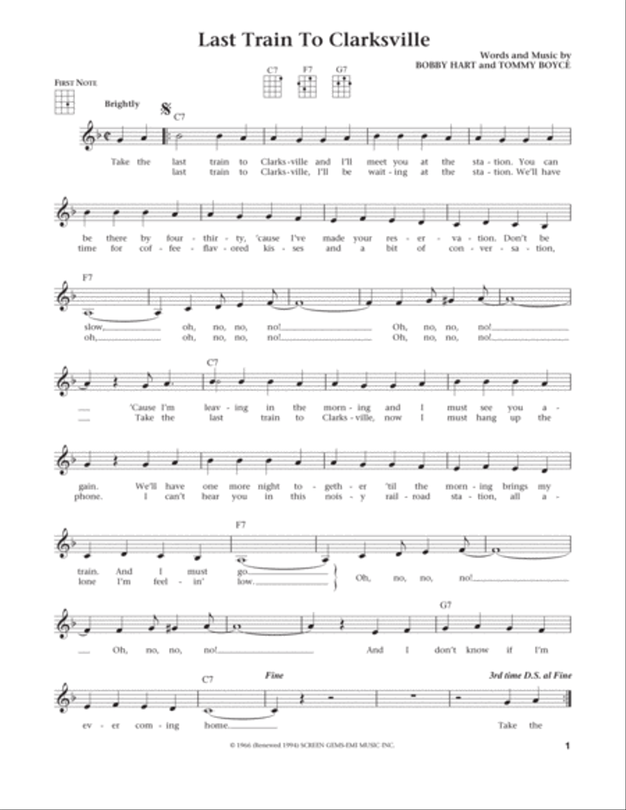 Last Train To Clarksville (from The Daily Ukulele) (arr. Liz and Jim Beloff) Ukulele scores gallery preview page 1