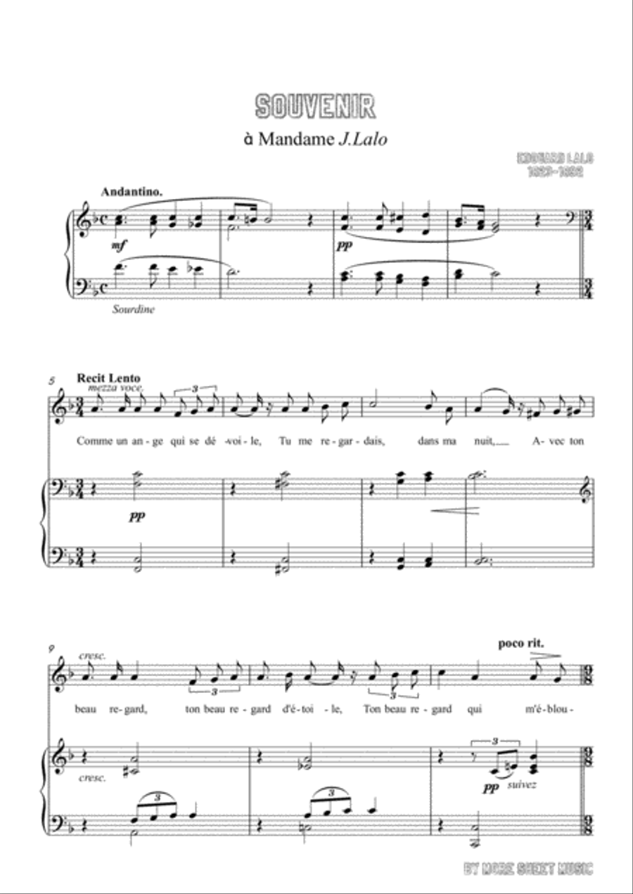 Lalo-Souvenir in F Major,for Voice and Piano Voice Solo scores gallery preview page 3