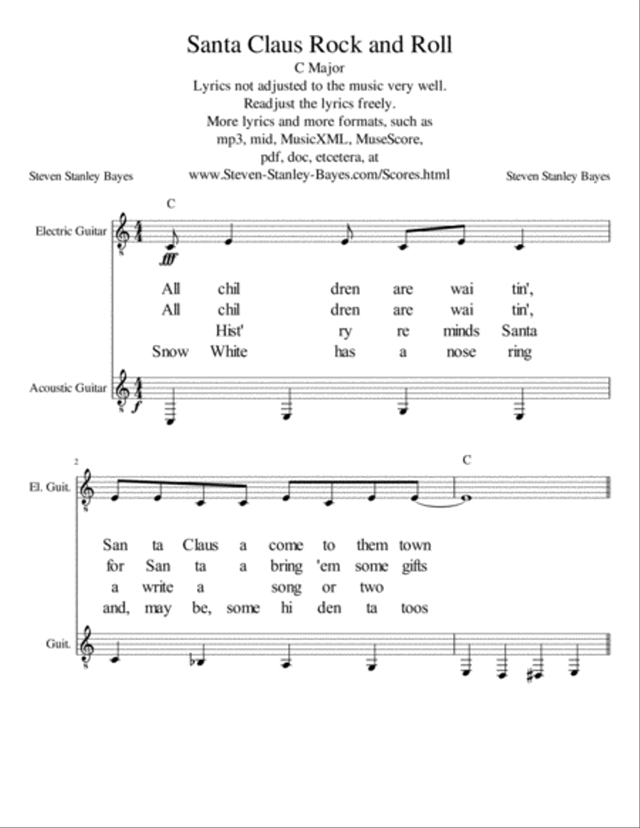 Santa Claus Rock and Roll Guitar Solo scores gallery preview page 1