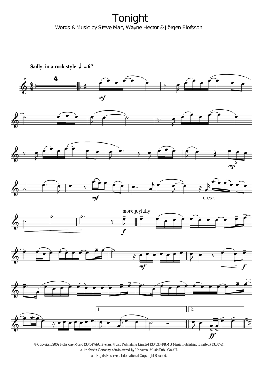 Tonight Tonight Tenor Saxophone scores gallery preview page 1