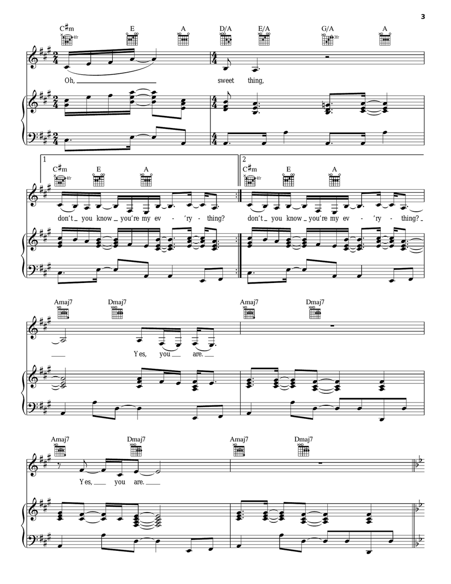 Sweet Thing (Sweet Thang) Piano, Vocal, Guitar scores gallery preview page 3